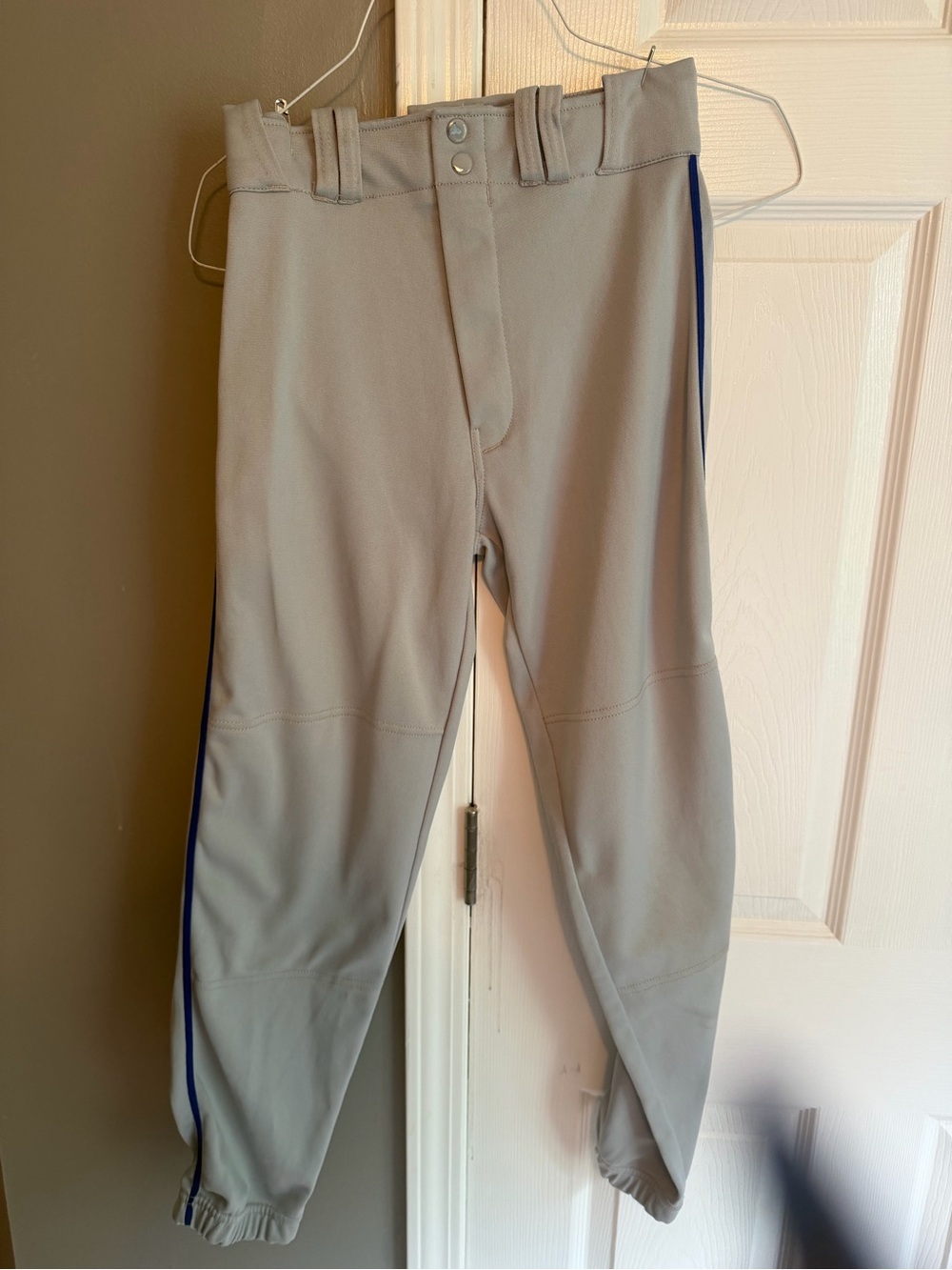 Men's S Baseball Pants Light Gray with Blue Side Stripe